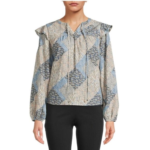 Time And Tru Colorful Flutter Sleeve Blouse Size Medium - Picture 1 of 8